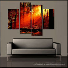 Недорогая картина «Восход солнца в лесу», безрамная печать, комплект из 4